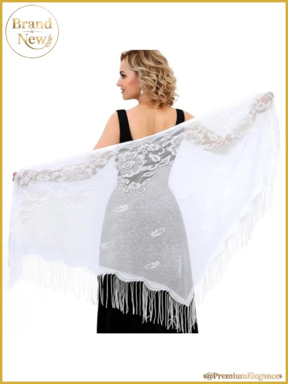 Triangle Lace Shawl Wrap for Women Evening Wedding Party Fringe Floral